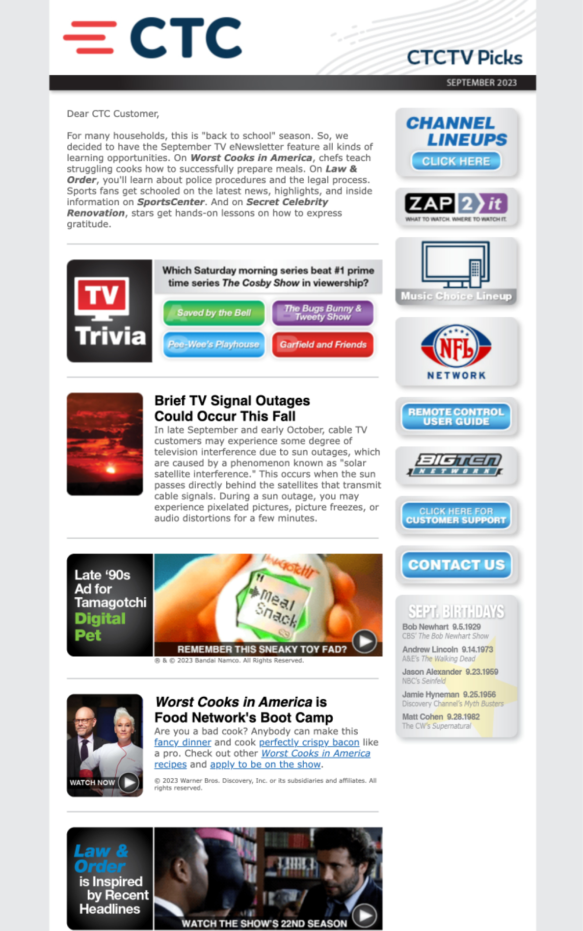 tv enewsletter example